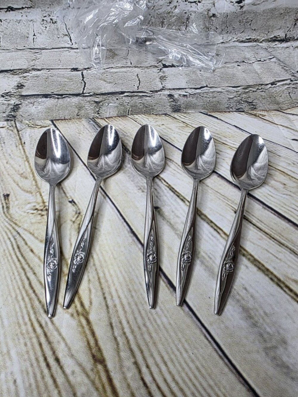 5 Vintage Oneida LASTING ROSE Stainless 6.5" Teaspoons